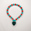 Japa Mala de coral y cuarzo turquesa y punta corazón  de murano